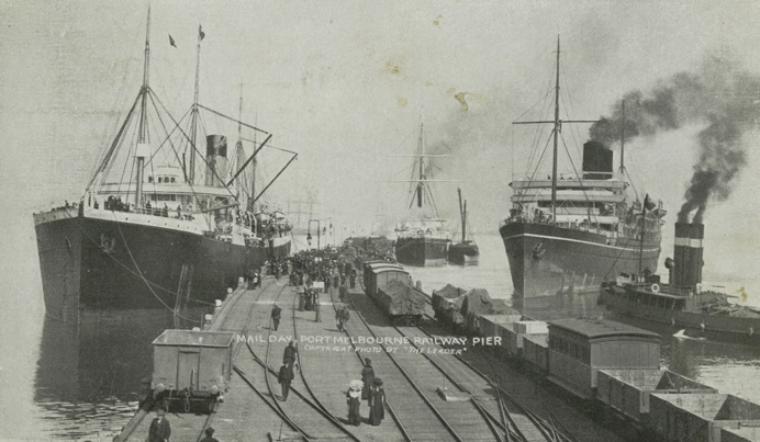 Mail Day at Railway Pier, Port Melbourne, circa 1900