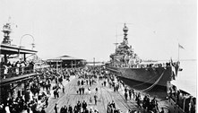 Crowds inspecting British warships at Station Pier, Port Melbourne, circa 1925