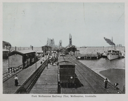 Passenger train at platform, Railway Pier (Station Pier), Port Melbourne, 5 February 1908