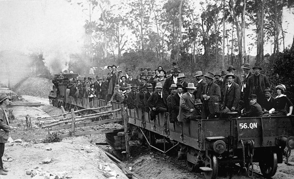 Riding in open goods trucks, Orbost district, circa 1914