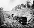 Train in rail cutting, Beechworth, circa 1876