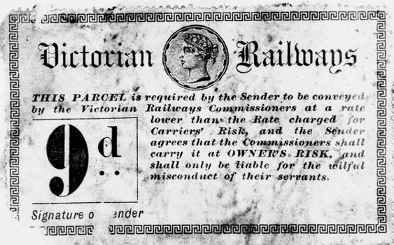 Parcels stamp issued by Victorian Railways