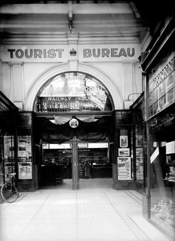 Mourning drapings, old Tourist Bureau, 1935