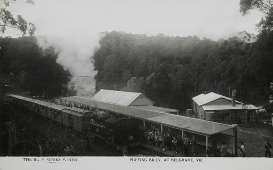 Puffing Billy steam train at Belgrave Railway Station, pre-1940