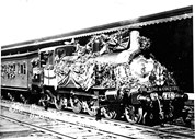 Decorated steam locomotive hauling first Australian troop train, 10 October 1914