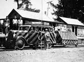 Rail car and trailer, Cosgrove Railway Station, 1936