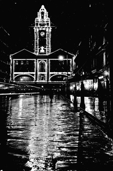 Flinders Street Station illuminated for the Prince of Wales' visit, 1920