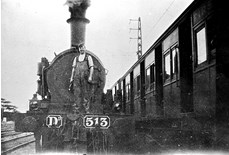 Staff member on a locomotive, Sunshine, 1928
