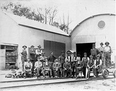 Workshop staff and officials, North Ballarat railway workshop, circa 1925