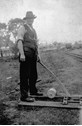 Staff member operating a point lever, Moe, circa 1926