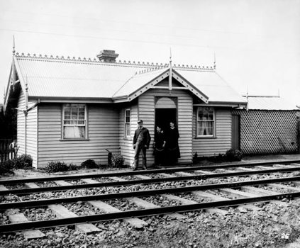 Gatekeeper family at cottage, circa 1890