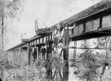 Staff on a railway bridge, Axedale, circa 1915