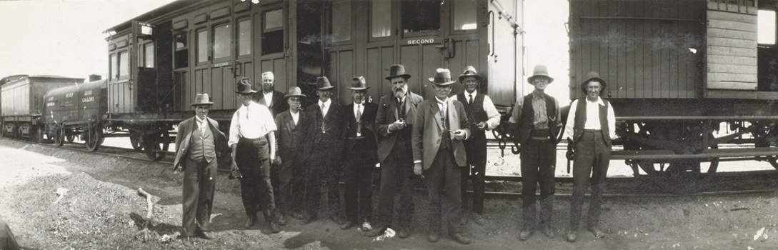 Inspection team examining flood damage on the Gonn Crossing to Stony Crossing line, February 1928
