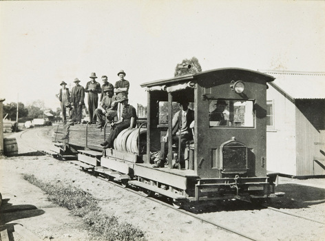 Staff on gang cars, Yarrawonga to Oaklands line, circa 1930