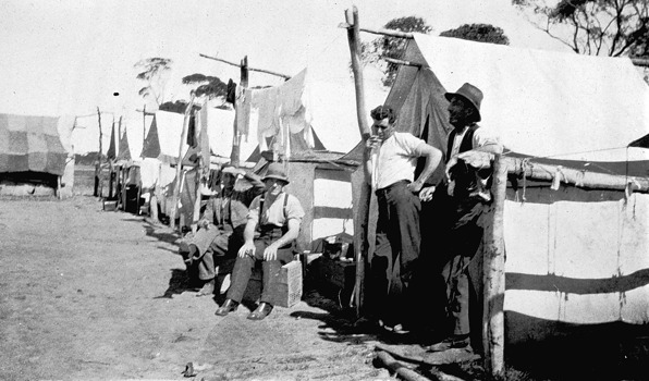 Survey camp for Millewa line, Red Cliffs district, circa 1920