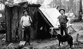 Railway workers at their slab hut, Orbost district, 1914