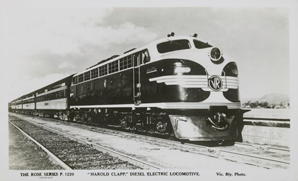 Diesel electric locomotive, the "Harold Clapp", fronting "The Overland" Melbourne to Adelaide service, post-1930