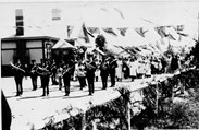 Band celebrating third rail test, Tocumwal, 1915