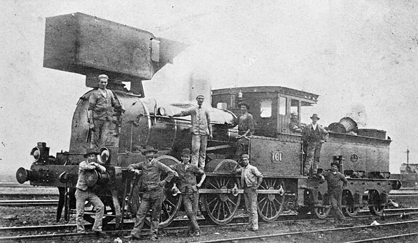Early steam locomotive no. 161 fitted with a smoke deflector, Victoria, circa 1870