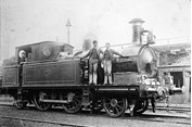 Locomotive crew with steam locomotive, Korong Vale, circa 1900