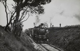 Excursion train fronted by steam engine no. Dd 639, Daylesford district, pre-1930