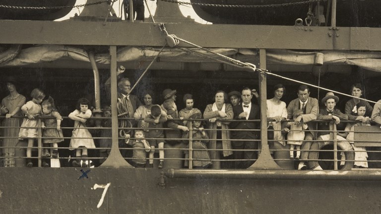 Passengers On Deck of 'SS Ballarat', Arriving at Station Pier, Port Melbourne, 1925.