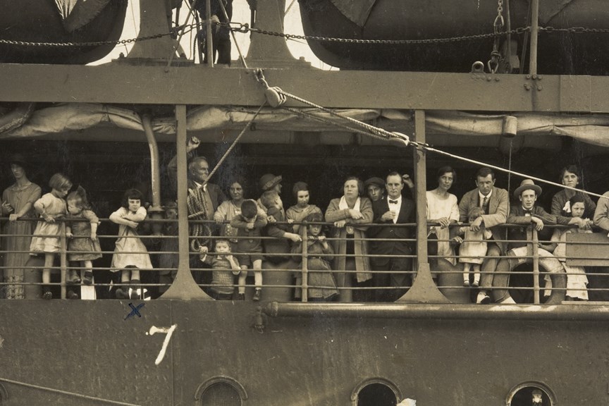 Passengers On Deck of 'SS Ballarat', Arriving at Station Pier, Port Melbourne, 1925.