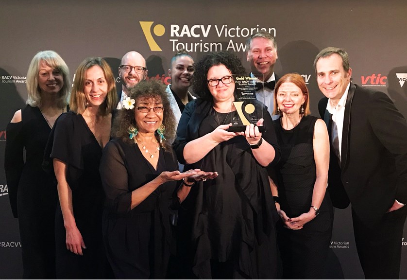 Museums Victoria staff accepting the RACV Victorian Tourism Award.
