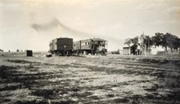 Two rail motors passing on the Moama to Balranald line, Barnes, circa 1925