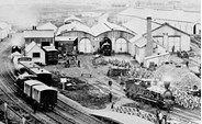 Williamstown Railway Workshops, with O class steam loco no. 21 and L class steam loco no. 20 in the picture, circa 1870