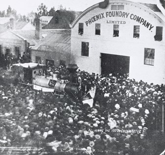 Phoenix Foundry delivering the hundredth locomotive, Ballarat