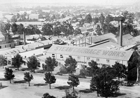 Steam carriage works of Bendigo Rolling Stock company, Bendigo, 1890