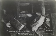 Interior workings of the State Coal Mine at Wonthaggi, post-1905. The white cross on the roof of the mine shows where the stone with the white cross fell from, killing two men.