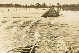 Floods washing over the Yarrawonga to Oaklands line, Oaklands, 1931