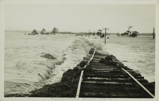 Flood damage on the Traralgon to Maffra line, 1 December 1934
