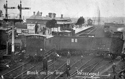 Derailed train, Warragul, circa 1920