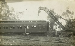 Lifting a passenger carriage following a train accident, circa 1910