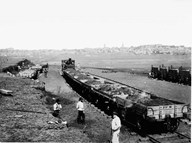 Excavation of Kensington Hill to fill Melbourne freight yards, early 1880s