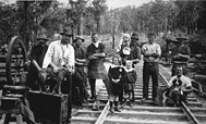 Workers and children in the Nowa Nowa rail yards, circa 1915