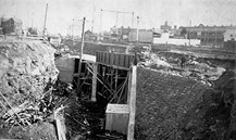 Construction works on the Williamstown line, Footscray, 1928