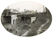 Excavations at the Nicholson Street bridge during construction of the South Kensington Goods line, Footscray, 1928