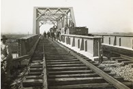 First ballast train on the Maribyrnong River Bridge on the South Kensington to West Footscray line, Kensington, 1928