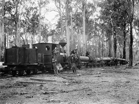 Workers on a timber train, Mullungdung, 1911