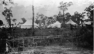 A tent settlement beside rail lines, Morwell, 1917