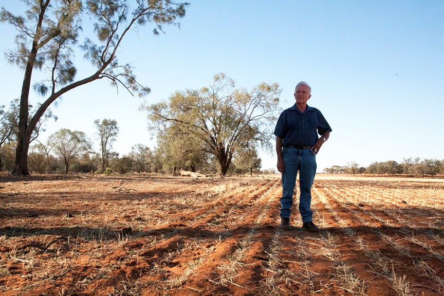 Mr James (Jim) Maynard, farmer and chairman of Mallee Sustainable Farming Inc., at the MSF core site, via Eusto