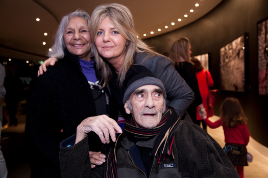 Aunty Rachel Mullett, Bunjilaka Manager Caroline Martin and Uncle Albert Mullett at the Boorun's Canoe exhibition opening