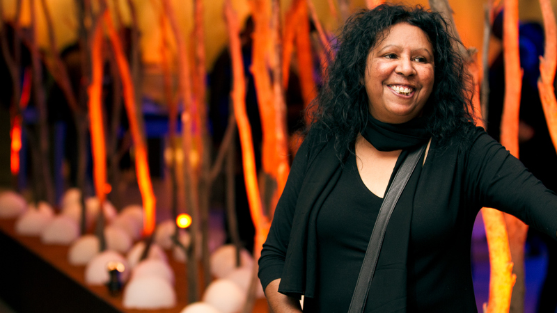 Maree Clarke amid her exhibition, Ritual and Ceremony