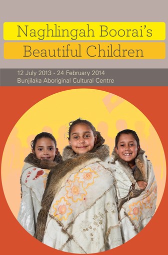 Three children wearing possum skin cloaks in Naghlingah Boorais: Beautiful Children