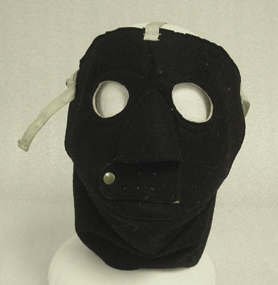Face mask made from black flannel, fully lined with white flannel.