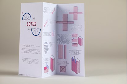 A brochure showing how to make the Lotus Bag out of woven plastic